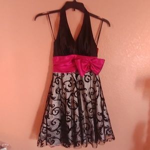 Beautiful Black/ Hot Pink Sash Party Dress